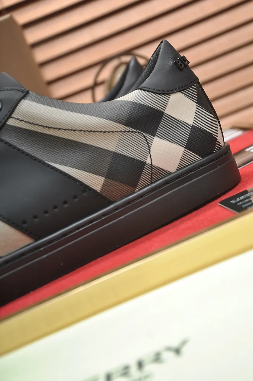 Men's shoes💰480💶[Burberry] (cowhide lining) classic low-top sneakers｜Imported cowhide with classic plaid fabric｜Cow leather lining｜Original outsole｜Fine workmanship and comfortable to wear Size: 38-44 (customized at 45)